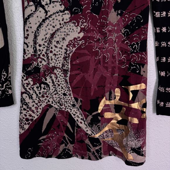 Christian Audigier Crystal Rock Shirt Women XS Y2K Tuni Tsunami Rhinestone Tunic - Picture 6 of 11